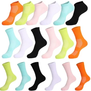 Reference chart showing six sports sock colors in ankle, crew and extended-crew heights