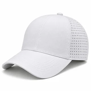 White quick-dry sports cap with laser-perforated panels and a curved brim