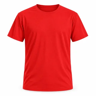 Plain red short-sleeve crew-neck performance T-shirt in a regular fit on a white background