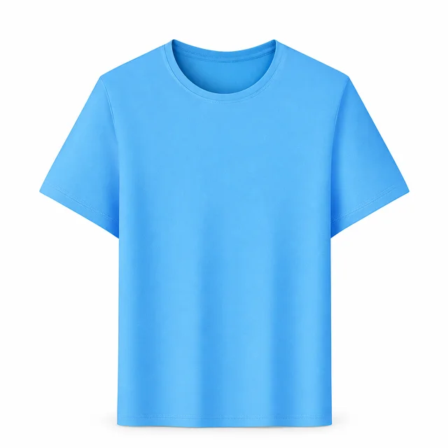 Sky-blue short-sleeve stretch quick-dry crew-neck T-shirt in a straight regular fit on white